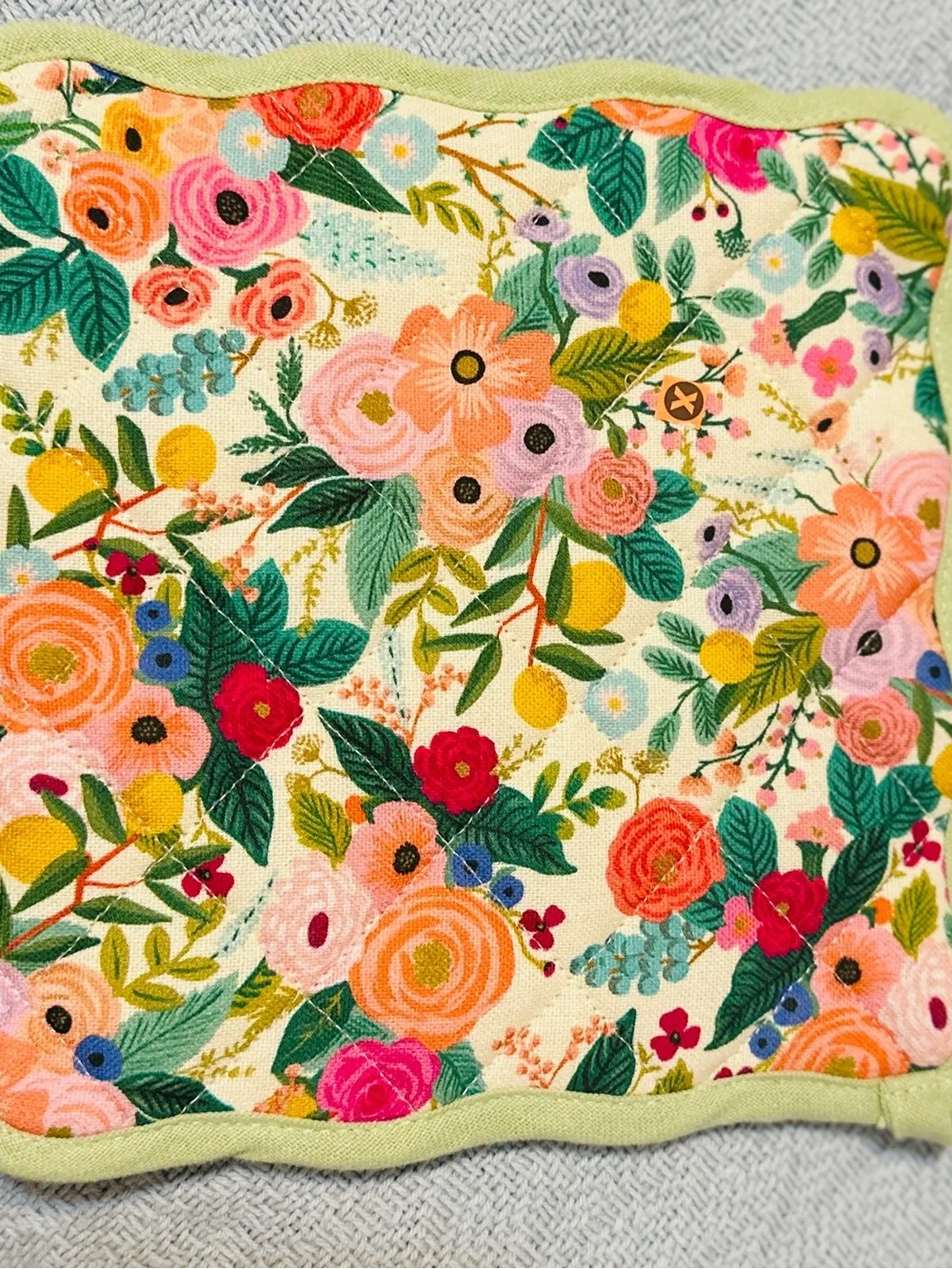 Rifle Paper Co. Garden Party Floral Quilted Pot Holder with Sage Trim